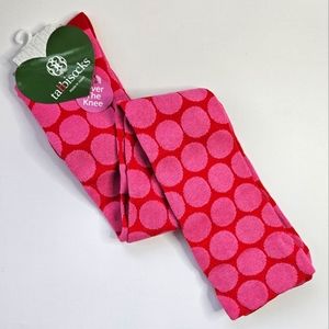 Over The Knee OTK Socks in Red with Pink Polka Dots Tabbi Socks NWT!
